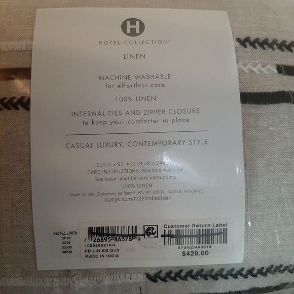 HOTEL COLLECTION Global Stripe Linen King Duvet Cover & 2 Standard Shams - Picture 9 of 16